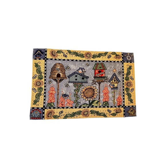 Vintage Other - tapestry placemat birdhouses sunflowers and bees themed single mat rectangular